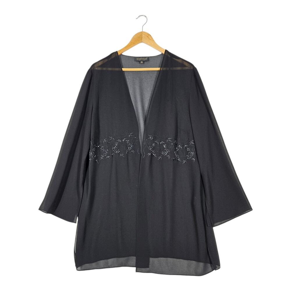 Studio 1 Sheer Beaded Cardigan Jacket sz 18 Black Chiffon Embroidery Whimsigoth